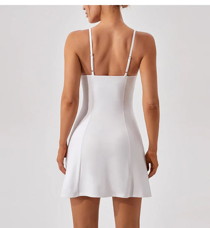 Women's New Inner Shorts Sleeveless Tennis Dresses Workout Solid Outfits Slip Golf Dress Yoga Running Dress - The Clothing Company Sydney