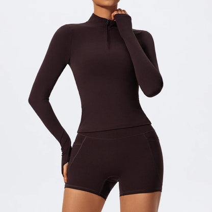 2 Piece Sports Suit Women Half Zipper Long Sleeves Slim Yoga Set Flared Activewear Gym Workout Sportswear The Clothing Company Sydney