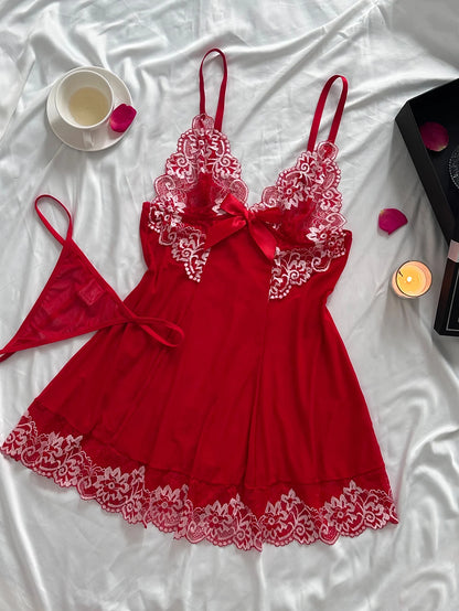 Women's Lace Sleepdress Nightdress Ladies Lace Nightgowns Mesh Thin Strap Night Dress Set - The Clothing Company Sydney