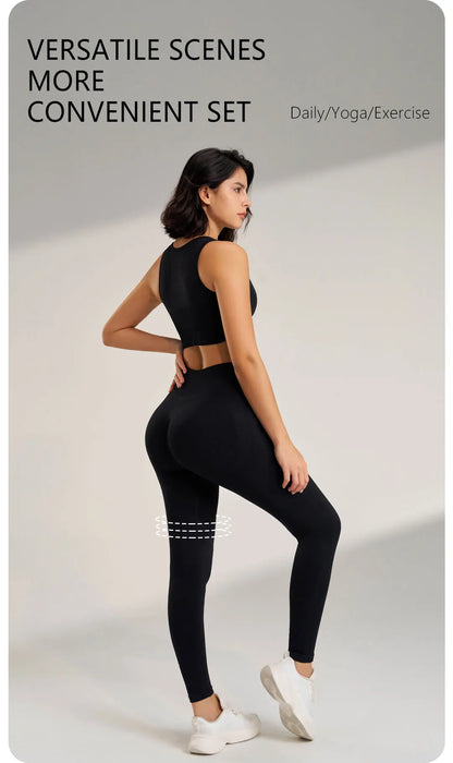 Yoga Matching Outfit Set Women's High Waist Leggings and Top Two Piece Seamless Fitness Exercise Fitness Workout Activewear - The Clothing Company Sydney