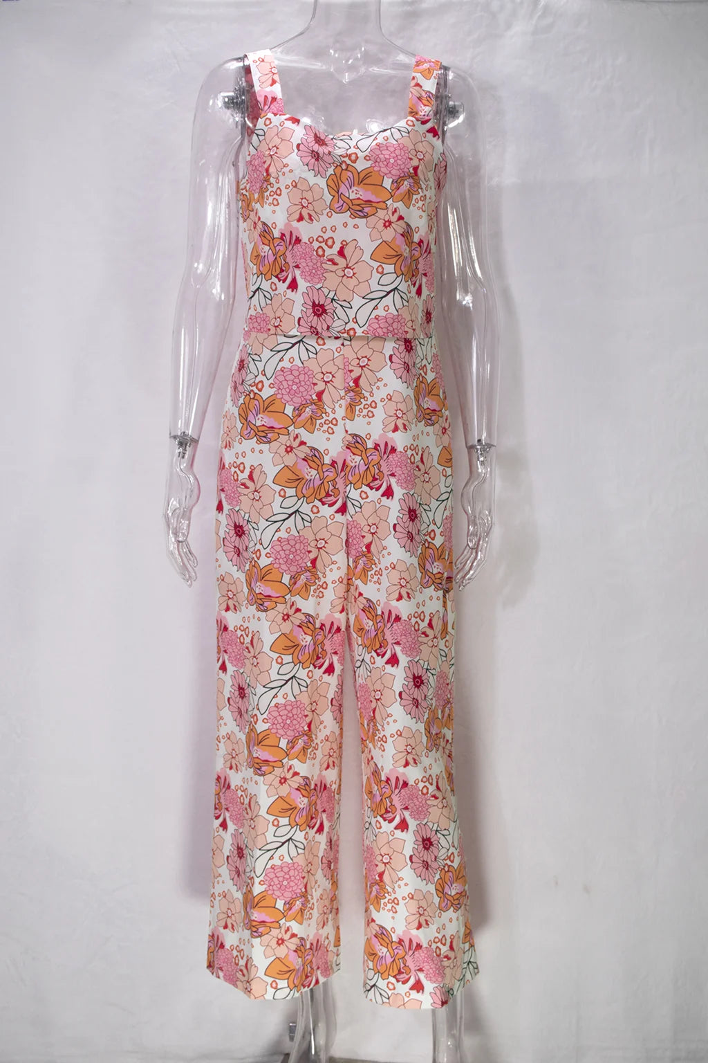 Elegant Long Women's Backless Wide Leg Jumpsuits Casual Sleeveless Floral Rompers Summer Matching Outfit Set - The Clothing Company Sydney