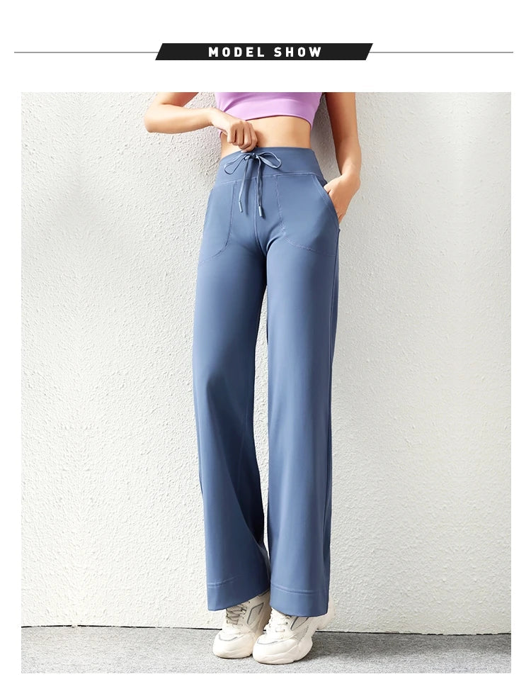 Women's Casual Loose Straight Running Sweatpants Wide Leg Drawstring Design With Side Pockets Leggings Yoga Pants The Clothing Company Sydney