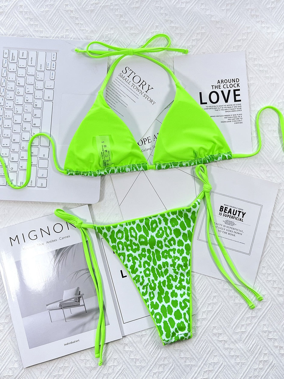 2 Piece Leopard Micro Bikini Swimsuit Swimwear Thong Bikinis Sets Brazilian Halter Beach Wear Bathing Suits The Clothing Company Sydney