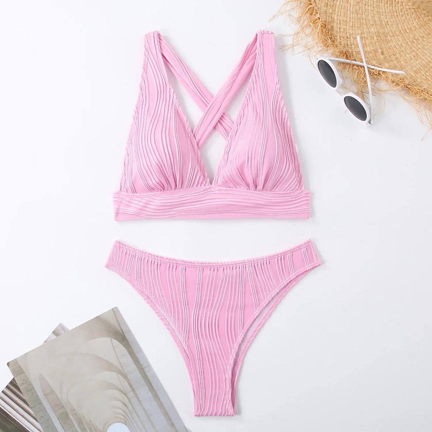 2 Piece Wrinkled Crinkled Bikini Swimwear Swimsuit Two-pieces Bikini Set High Cut Bathing Suit Swim Beach Wear The Clothing Company Sydney