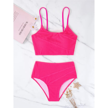 2 Piece Wrinkled Crinkled High Waist Bikini Swimsuit Women Swimwear Bather Bathing Suit Bikini Set The Clothing Company Sydney