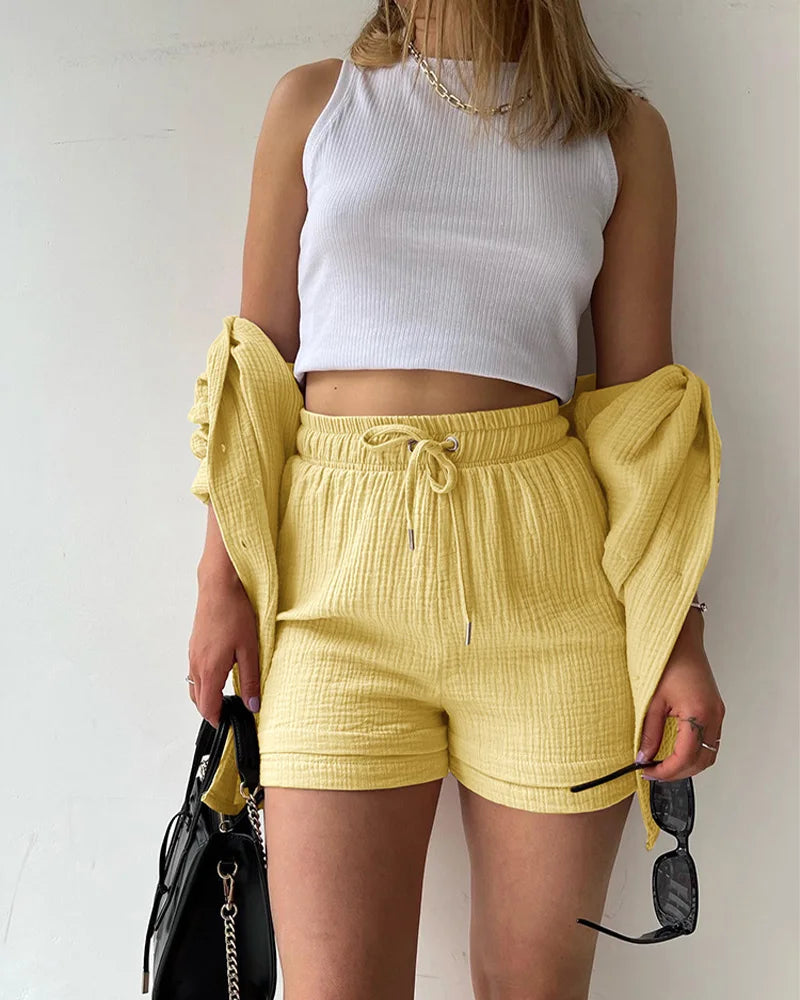 Summer Women's Suit Short Sets Outfits Suit Two Piece Button Up Matching Outfit Set - The Clothing Company Sydney
