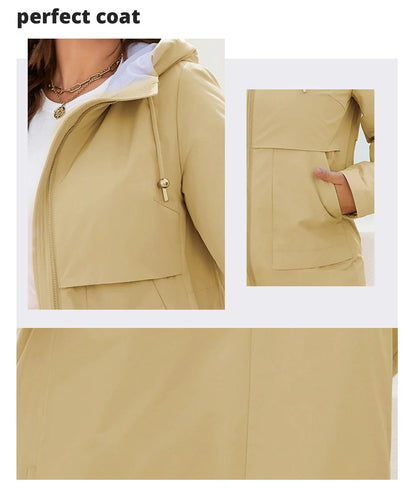 Women's jacket spring zipper long trench hooded outwear parka coat - The Clothing Company Sydney