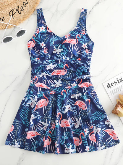 Printed Womens One Piece Swim Dress Padded Swimwear Bathers SwimSuit Beachwear - The Clothing Company Sydney