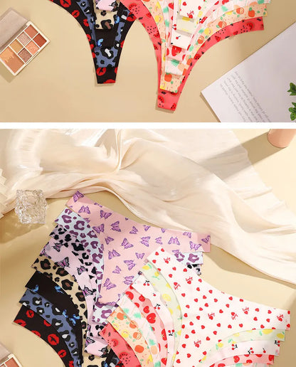7 Pack Ice Silk G-String Thong Women's Seamless Panties Low Waist Print Underwear Lingerie - The Clothing Company Sydney