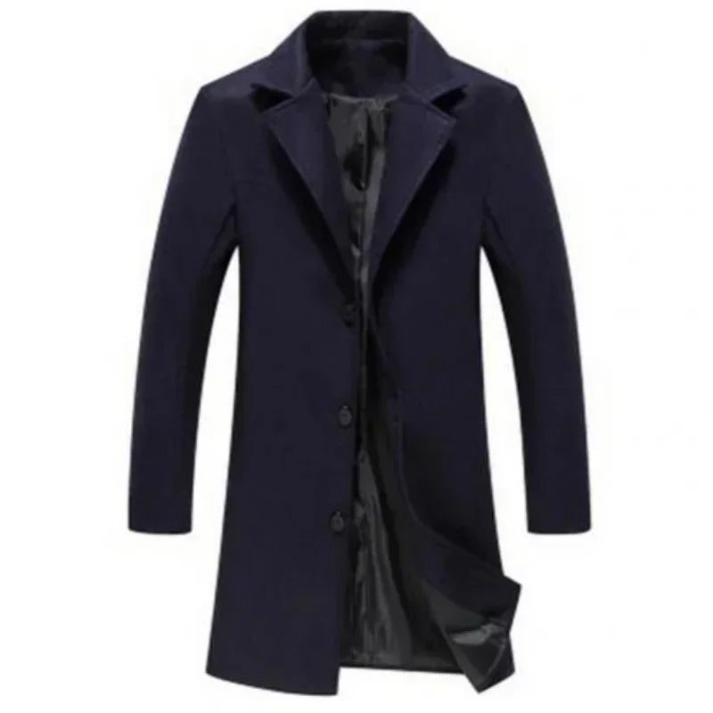 Single Breasted Lapel Long Coat Jacket Fashion Autumn Winter Casual Overcoat Plus Size Trench Men's Woolen Coats Solid Color - The Clothing Company Sydney