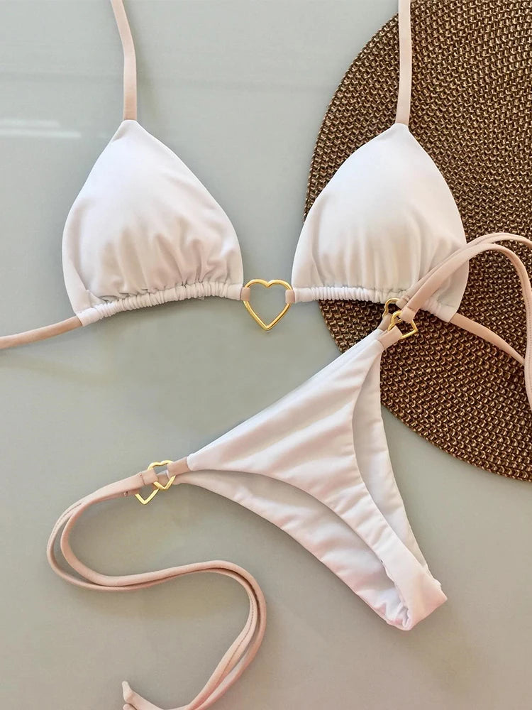 Low Waist Bikini Set Swimsuit Female Swimwear Women Solid Red Strappy Beachwear Bathing Suits - The Clothing Company Sydney