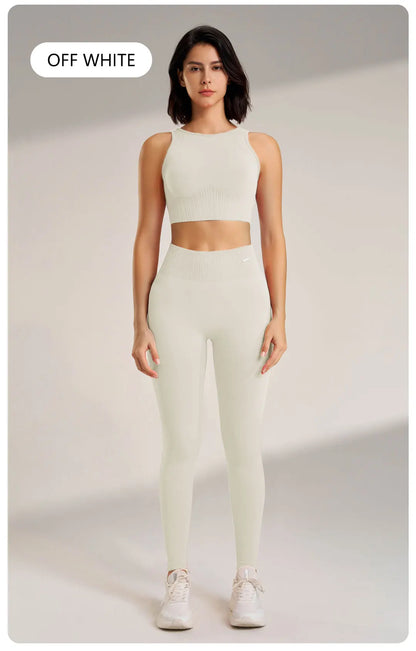 Yoga Matching Outfit Set Women's High Waist Leggings and Top Two Piece Seamless Fitness Exercise Fitness Workout Activewear - The Clothing Company Sydney