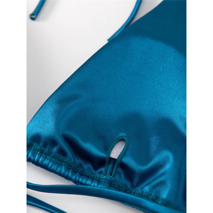 2 Piece Halter Satin Brazilian Bikini Swimwear Swimsuit Two piece Bikini set Bather Bathing Suit - The Clothing Company Sydney