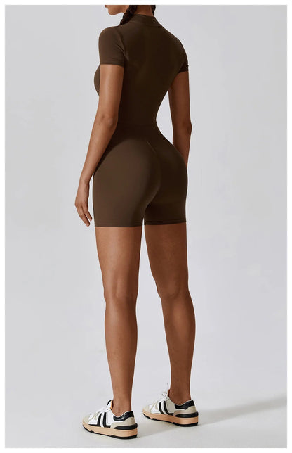 One Piece Jumpsuit Summer Short Sleeve Zipper Sports Wear Gym Fitness Bodysuits Women Dance Running Workout Clothes Yoga Suit The Clothing Company Sydney