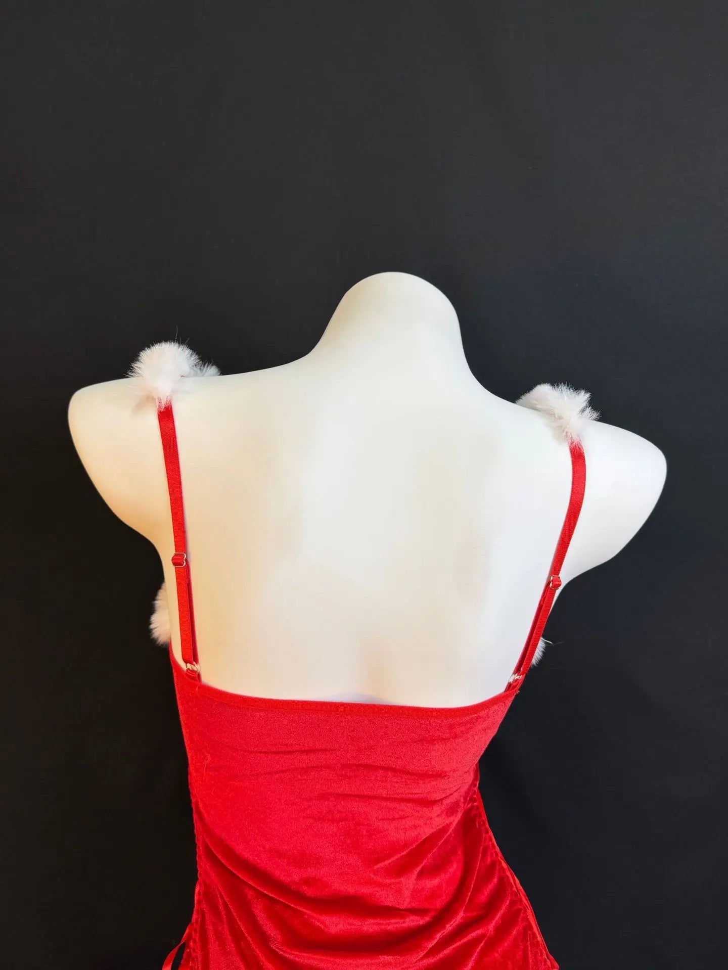 Womens Xmas Dresses Fluffy Velvet Dress Thong 2 Piece Set Sparkling Red Split Strap Up Elegant Party Cosplay Christmas Costume The Clothing Company Sydney