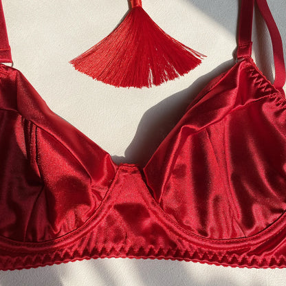 5 Piece Satin Lingerie Underwear Lace Seamless Intimate Skirt Bra And Briefs Outfit Set - The Clothing Company Sydney