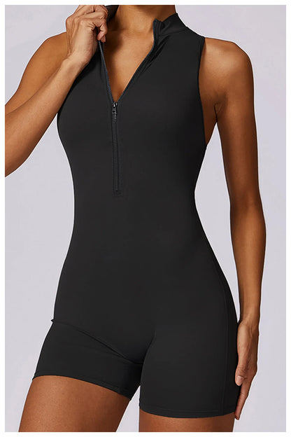 V Back Scrunch Sports Jumpsuit Women Gym Rompers Sleeveless Sportswear Zipper One-Piece Suit Yoga Clothing - The Clothing Company Sydney