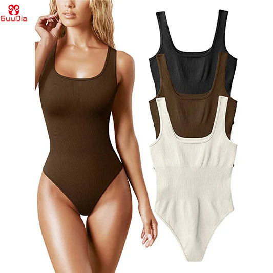 Ribbed Jumpsuit Daily Shaper Bodysuits Compression Open Crotch Shapewear Suit Playsuit
