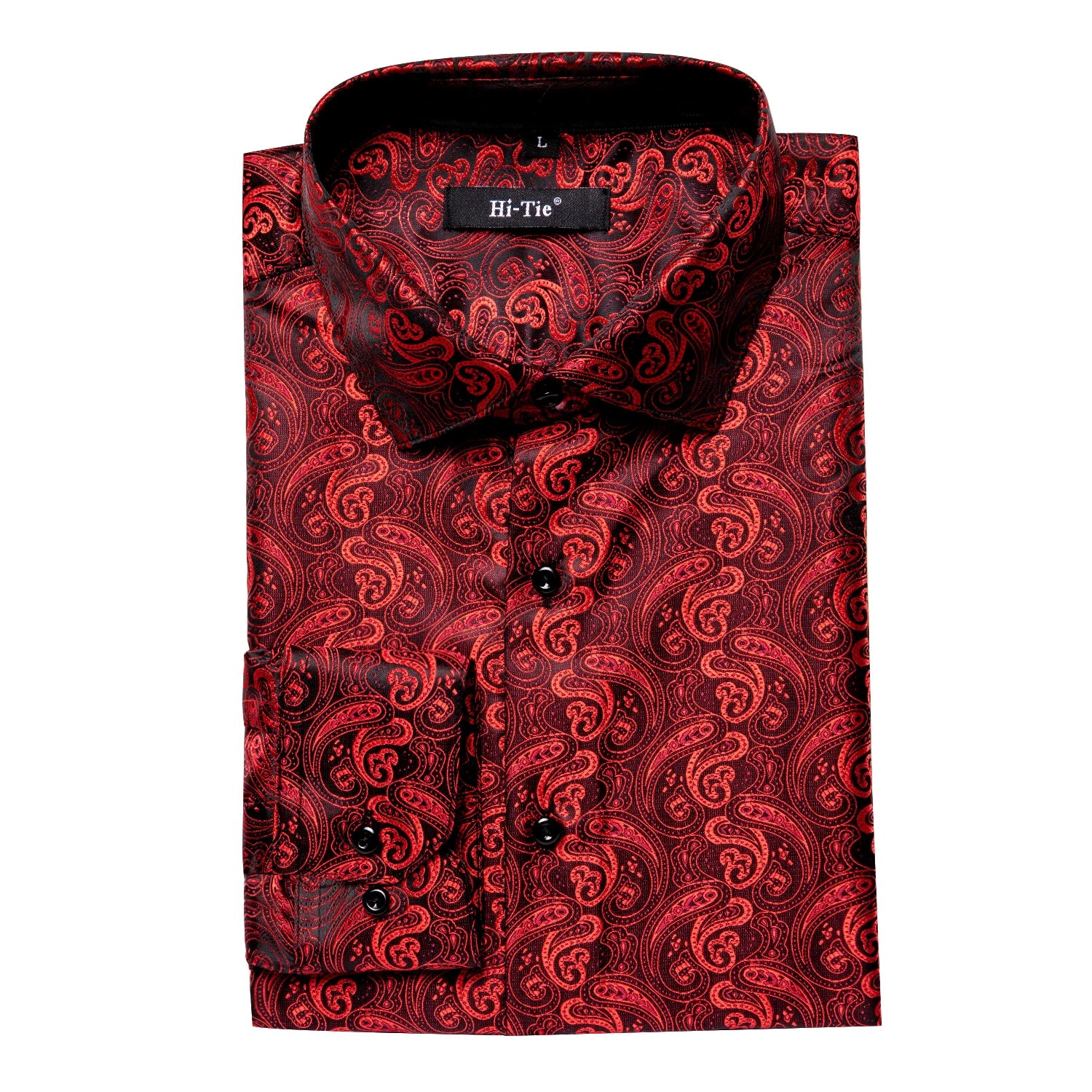 Hi-Tie Long Sleeve Silk Shirts for Men Suit Dress Outwear Male Slim Wedding Floral Paisley Gold Blue Red The Clothing Company Sydney