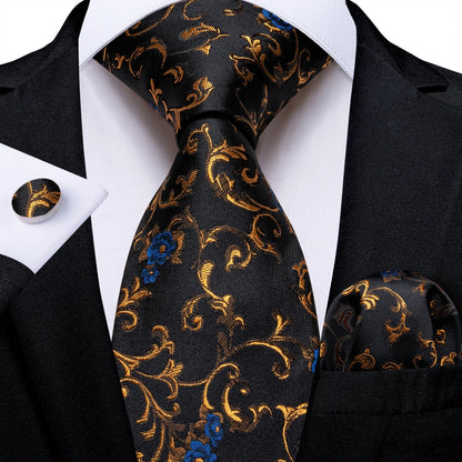 Luxury Black & Gold Paisley Silk Tie Set – Men's Necktie, Pocket Square & Cufflinks Gift The Clothing Company Sydney