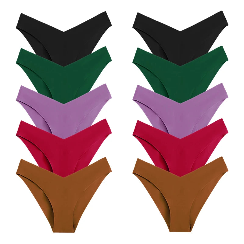 10 Pack Women's Seamless Panties V-Type Drop Waist Female Underwear Ice Silk Underpants Briefs The Clothing Company Sydney