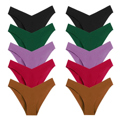 10 Pack Women's Seamless Panties V-Type Drop Waist Female Underwear Ice Silk Underpants Briefs The Clothing Company Sydney