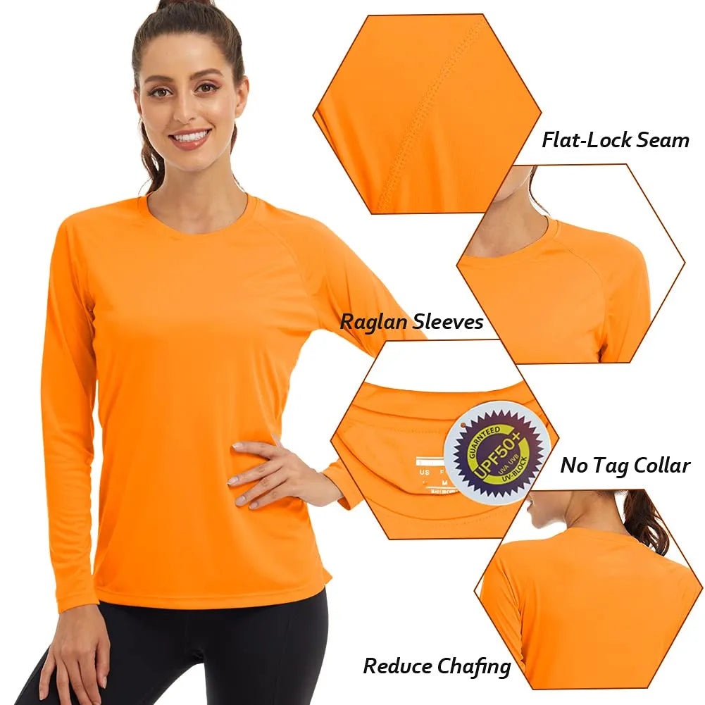 UPF 50+ Sun Skin Protection Quick Dry T-Shirts Women's Long Sleeve Outdoor Performance Tee Shirts Summer Casual Tops - The Clothing Company Sydney