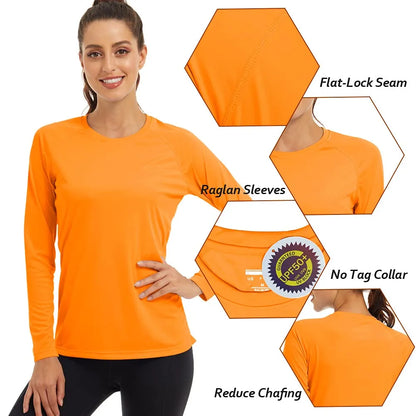 UPF 50+ Sun Skin Protection Quick Dry T-Shirts Women's Long Sleeve Outdoor Performance Tee Shirts Summer Casual Tops - The Clothing Company Sydney