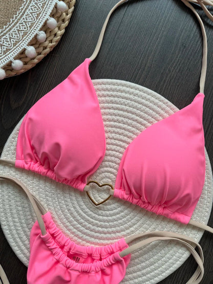 Halter Solid color Bikini Set Women's Swimsuit Two piece Triangle Thong Swimwear Bathing Suit The Clothing Company Sydney