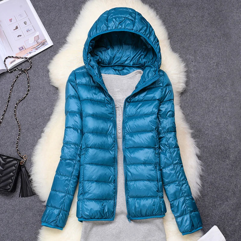 Women Puffer Jacket Plus Spring Autumn Female Ultra Lightweight Packable Hooded Down Coats - The Clothing Company Sydney