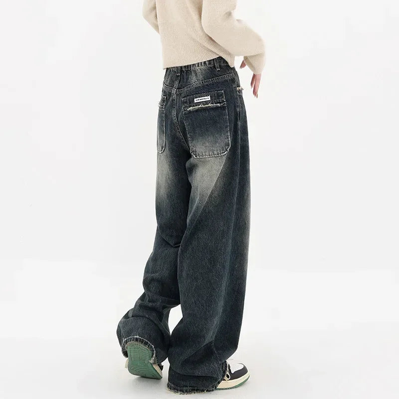 Women's Streetwear Retro High Waist Jeans Loose Wide Leg Denim Trousers Y2K Baggy Pants The Clothing Company Sydney