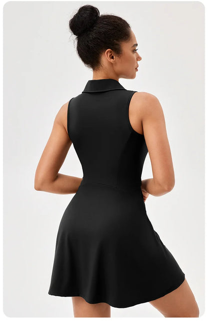 Summer Zip Front Tennis Skirt Sleeveless Golf Dress for Workout Exercise Skirt Athletic Dresses - The Clothing Company Sydney