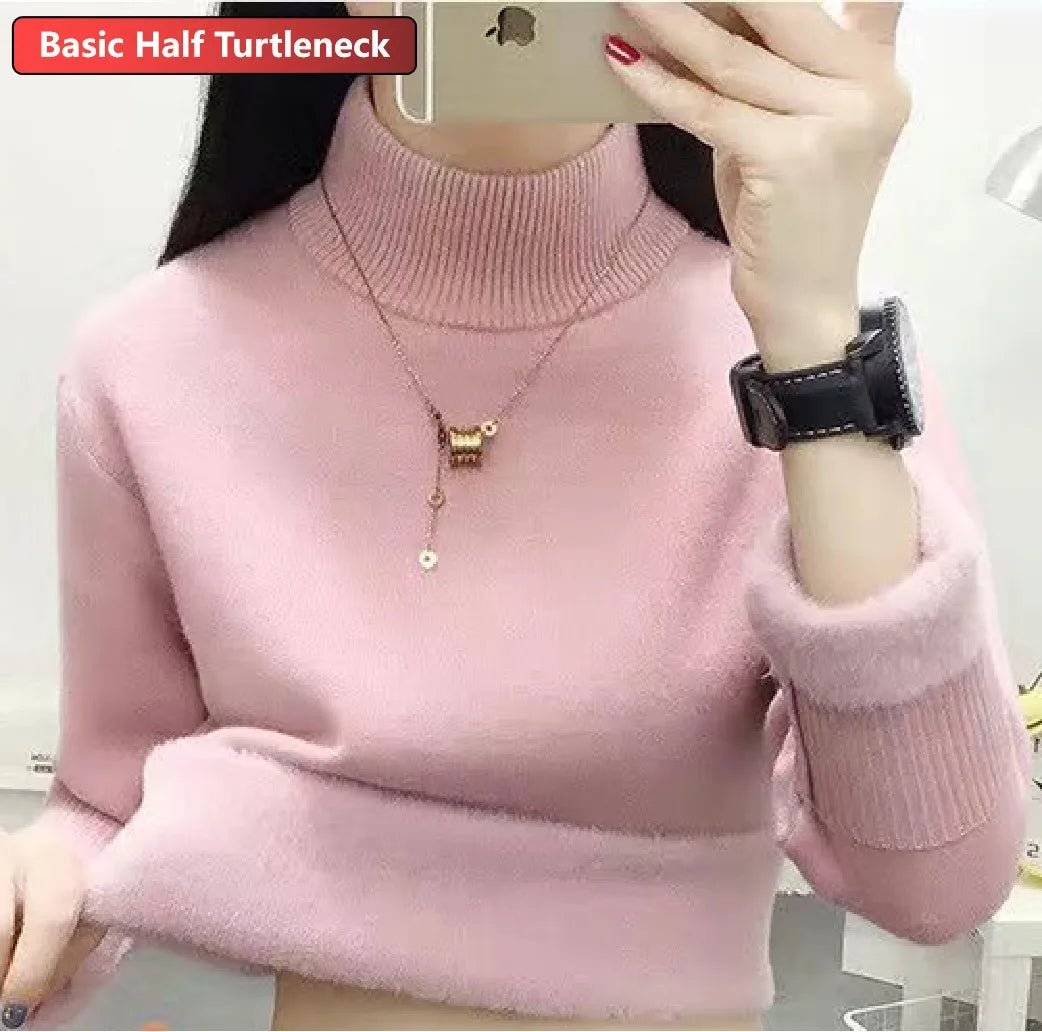 Ladies Turtleneck Winter Sweater Women Elegant Thick Velvet Lined Warm Knitted Pullover Slim Tops Jersey Knitwear Jumper The Clothing Company Sydney