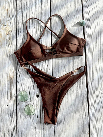 2 Piece Push Up Bikinis Two Piece Suit Bathsuit Bikini Sets Hollow Out Swimsuit String Bathwear Low Waist Swimwear - The Clothing Company Sydney