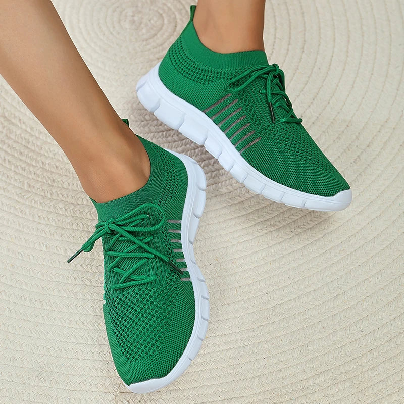 Mesh Breathable Soft Sole Sneakers Lightweight Non-Slip Running Walking Casual Lace Up Flats Shoes - The Clothing Company Sydney