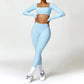 2 Piece Long Sleeve Gym Set Women Yoga Clothes Quick-Drying Sportswear Running Leggings Workout Sports Crop Top Shorts