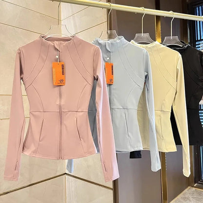 Women Sports Jacket Zip Fitness Yoga Shirt Workout Running Coats Warm Gym Long Sleeve Top Cardigan Slim Tight Jacket Activewear The Clothing Company Sydney