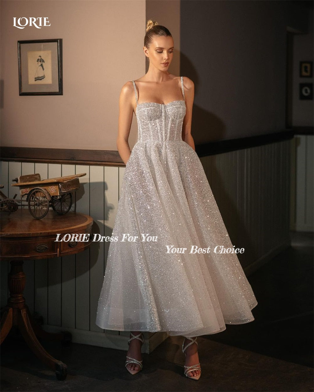 Glitter A-Line Formal Prom Spaghetti Straps Sparkly Sweetheart Evening Gowns Sequins Ankle-Length Shiny Graduation Dress The Clothing Company Sydney