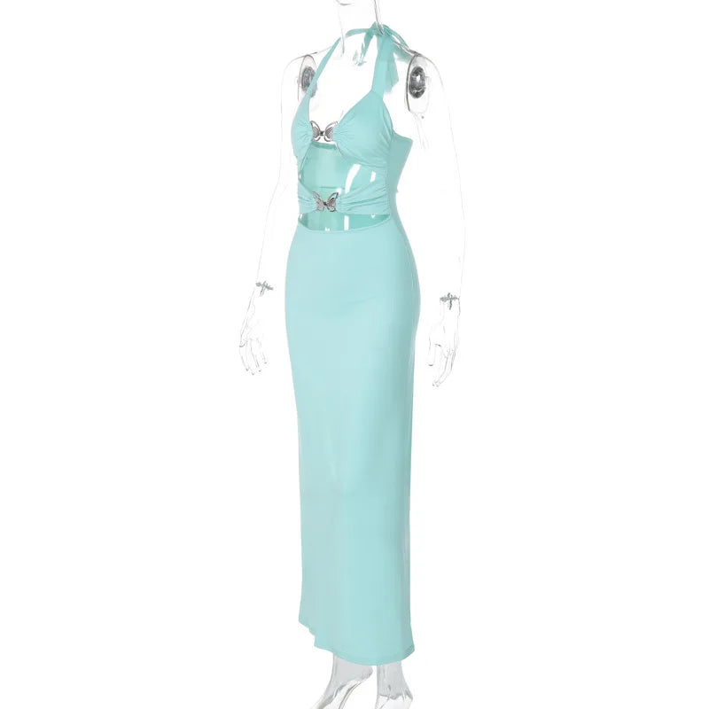 Hollow Out Maxi Dress Summer Bow Halter Sleeveless Bodycon Evening Party Dresses Club Outfit The Clothing Company Sydney