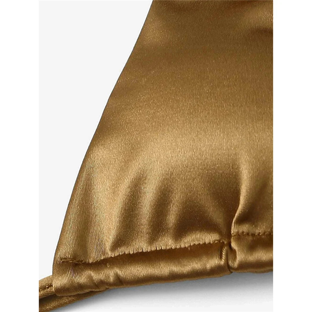 2 Piece Halter Satin Brazilian Bikini Swimwear Swimsuit Two piece Bikini set Bather Bathing Suit - The Clothing Company Sydney