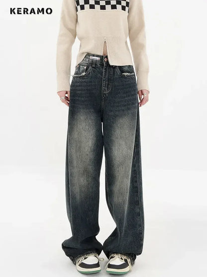Women's Streetwear Retro High Waist Jeans Loose Wide Leg Denim Trousers Y2K Baggy Pants The Clothing Company Sydney