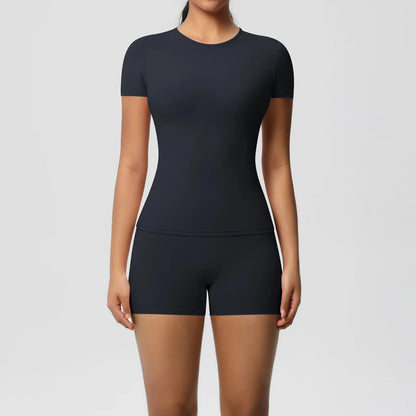 2 Piece Quick-Drying Gym Leggings Set Summer Short Sleeve Breathable Stretchy Yoga Slim Fitness Active Top Women's Cycling Bike Shorts The Clothing Company Sydney