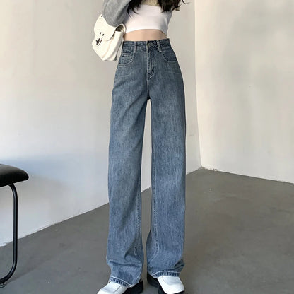 High Waisted Jeans Y2K Fashion Women Clothing Blue Black Straight Leg Denim Pants Trousers Mom Jean Baggy Trousers - The Clothing Company Sydney