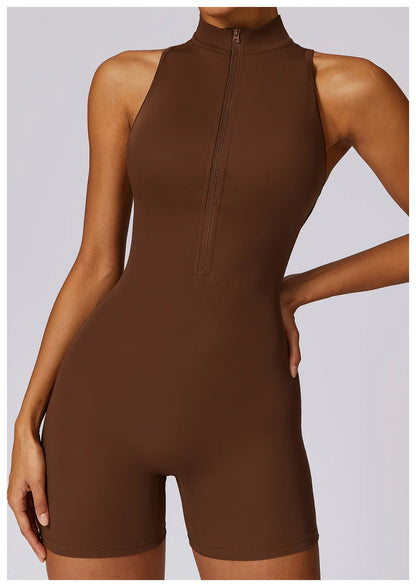 V Back Scrunch Sports Jumpsuit Women Gym Rompers Sleeveless Sportswear Zipper One-Piece Suit Yoga Clothing - The Clothing Company Sydney