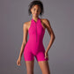 Hollow Backless Sport Jumpsuit Short Woman One Piece Gym Outfit Sleeveless Zipper Fitness Overalls Yoga Romper