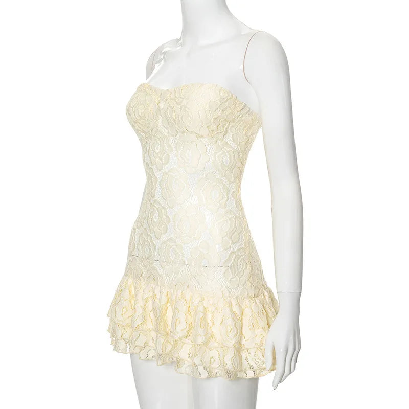 Strapless Lace Perspective Short Elegant Party Backless Bodycon Mini Summer Dress - The Clothing Company Sydney