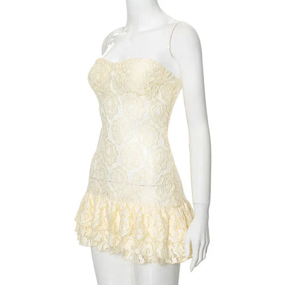 Strapless Lace Perspective Short Elegant Party Backless Bodycon Mini Summer Dress - The Clothing Company Sydney