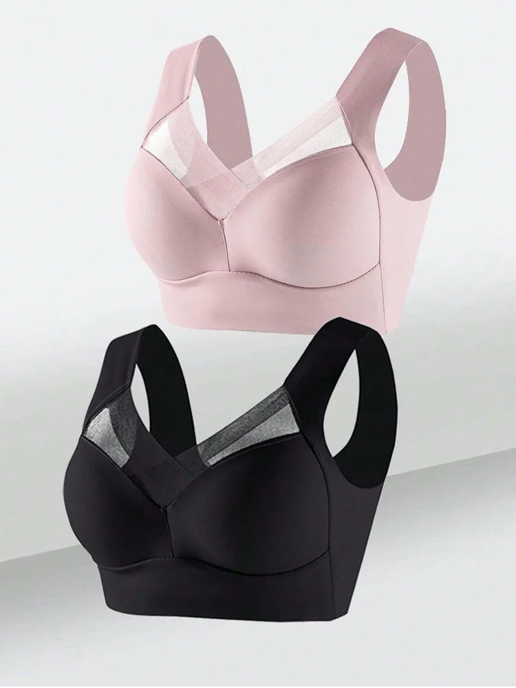2 Pack Women's Lace Plus Size Seamless Bra Bralette Backless Brassiere Vest Female Gather Shock-Proof Wireless Sports Bra The Clothing Company Sydney