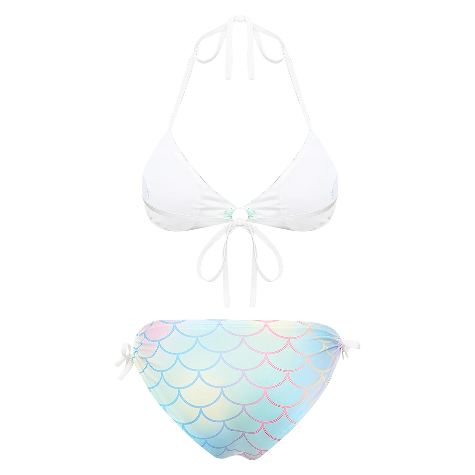 Women's Mermaid Print Swimsuit Bikini Bathing Suit Halter Sponge Pad Bra and Drawstring Briefs Beach Pool Surfing Swimwear - The Clothing Company Sydney