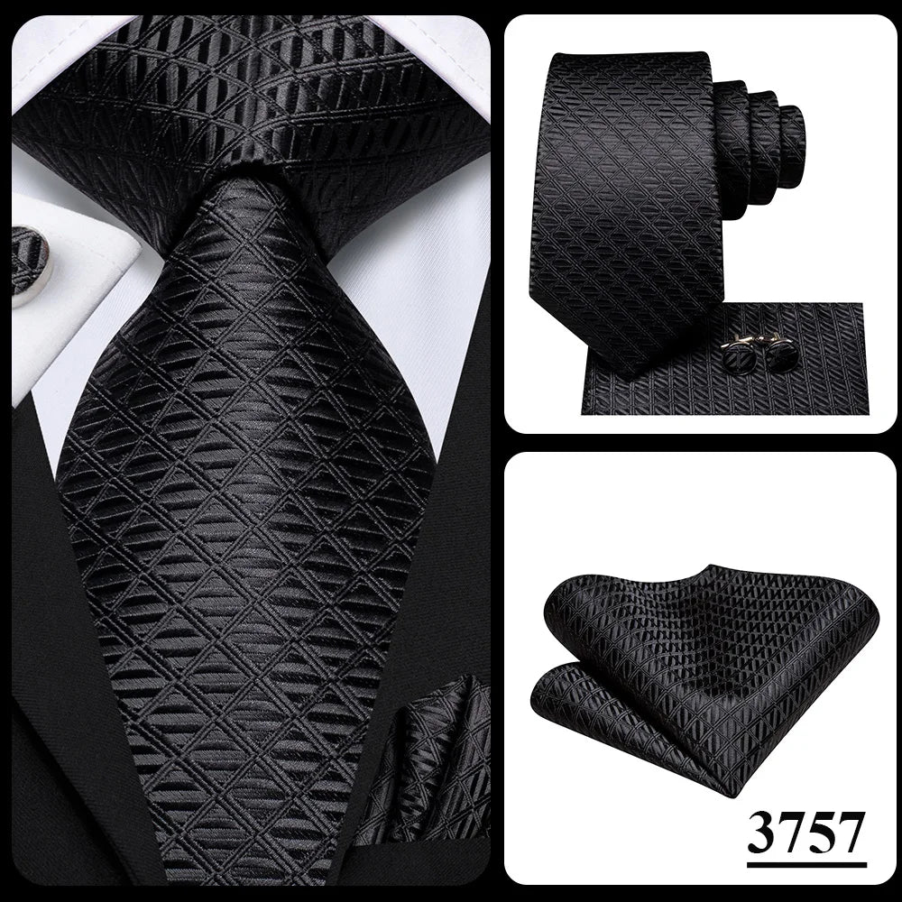 3 Piece Black Floral Silk Wedding Tie For Men Handky Cufflink Elegant Necktie Set For Men - The Clothing Company Sydney